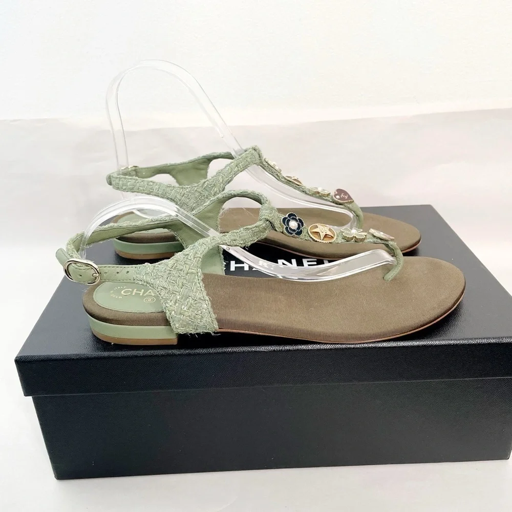 Chanel 17C CC Charm Tweed Sandals